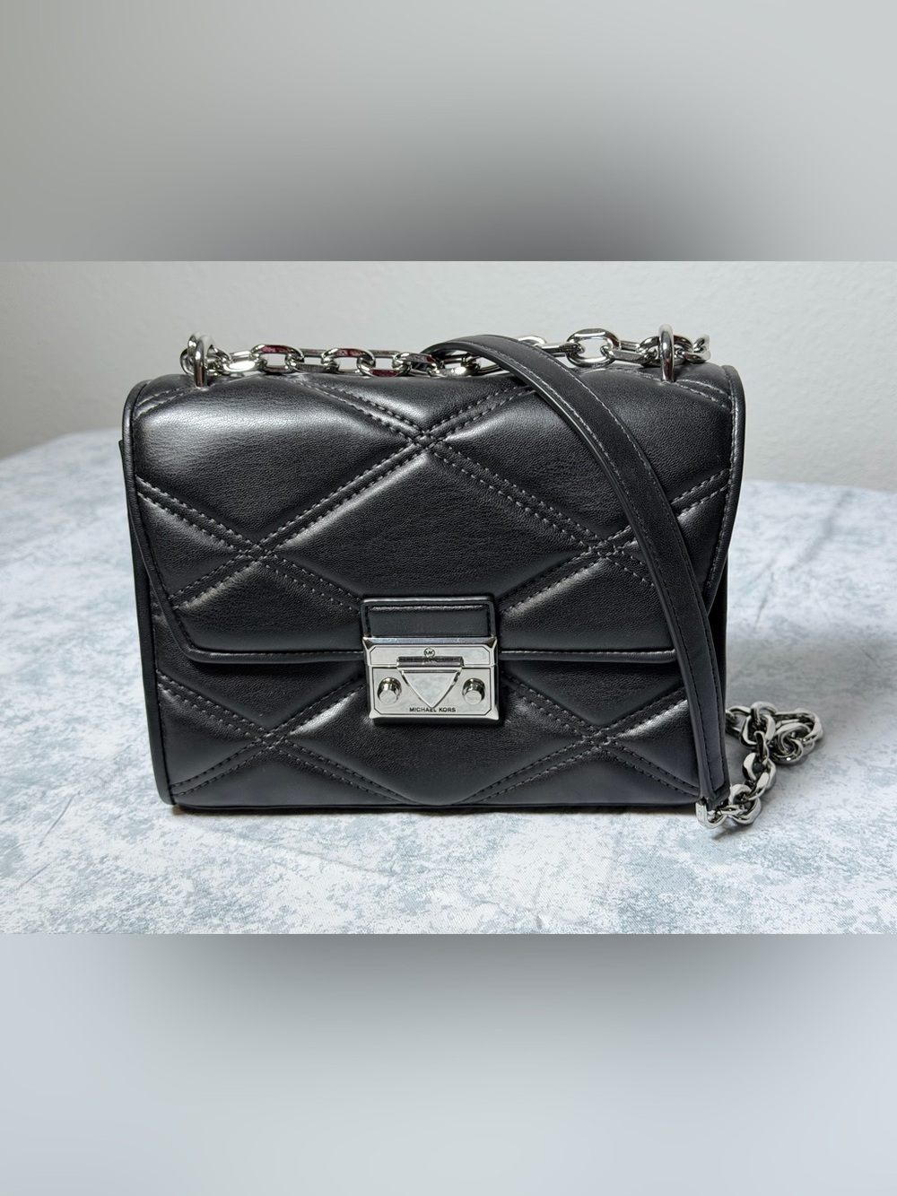 Michael Kors Serena black quilted medium flap shoulder bag